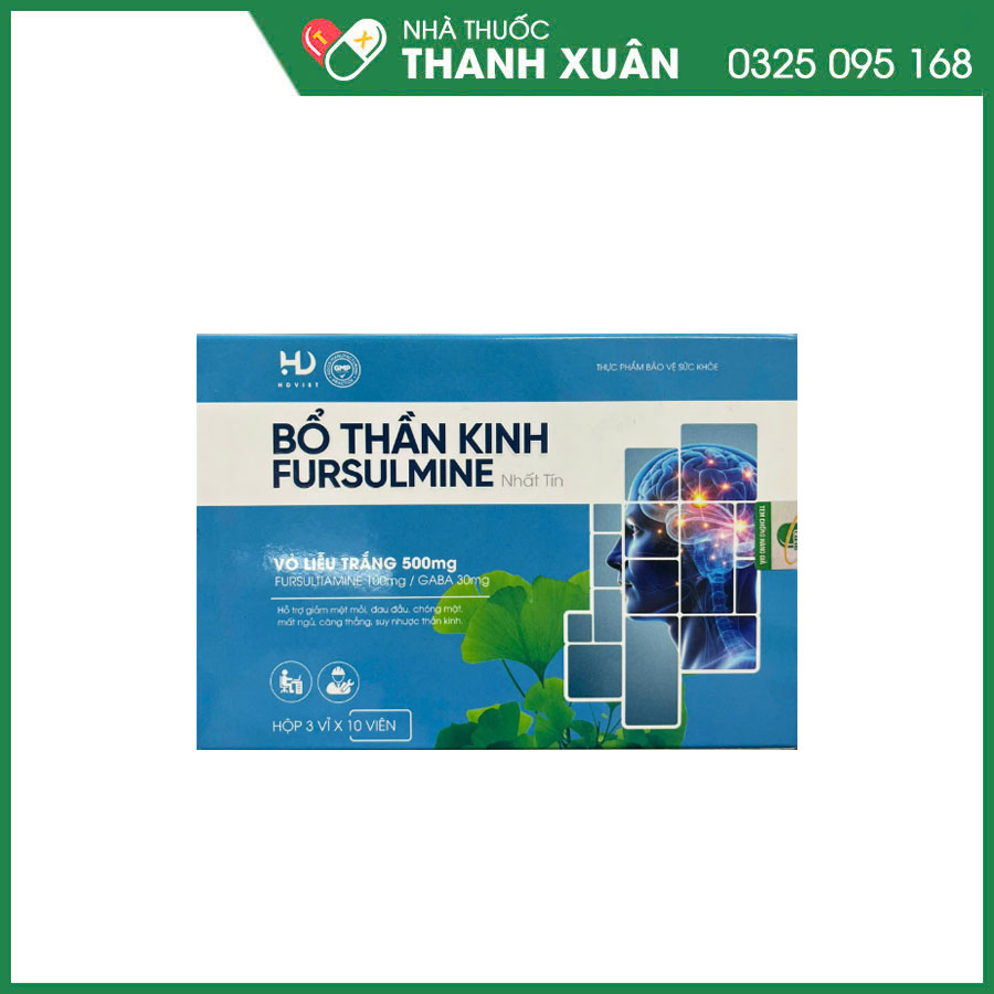 Bổ Thần Kinh Fursulmine giúp hỗ trợ giảm mệt mỏi, đau đầu, chóng mặt, mất ngủ, căng thẳng, suy nhược thần kinh